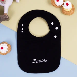 Bavaglino Liscio Gatti a Pois con Nome o Frase Ricamata Nero o Grigio!