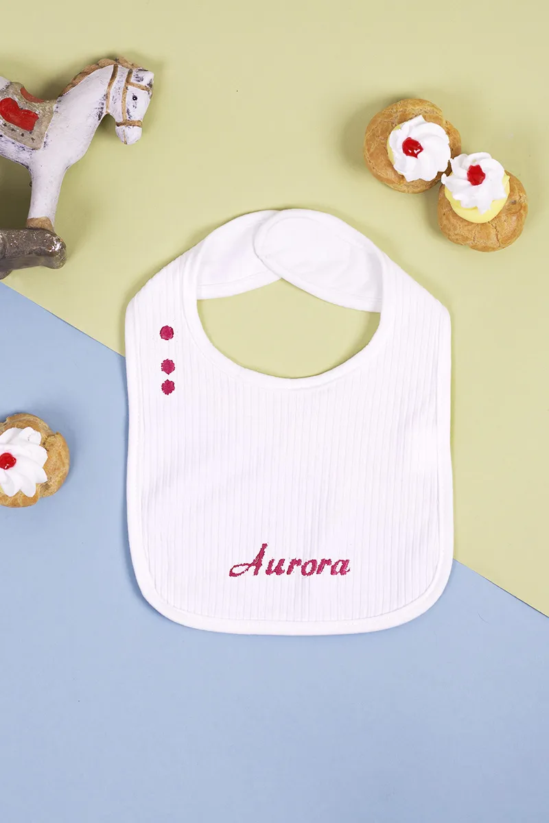 Bavaglino in Cotone a Costine con Nome o Frase Ricamata… Scegli il tuo Colore! - immagine 5