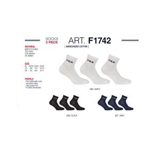 6 PAIA CALZE SPORTIVE UNISEX FILA ART F1742 QUARTER ALLA CAVIGLIA COTONE ELASTIC