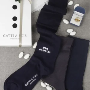 Box n.1 Calze con INIZIALI e DATA e n.2 Calze Senza Ricamo in Puro Filo di Scozia