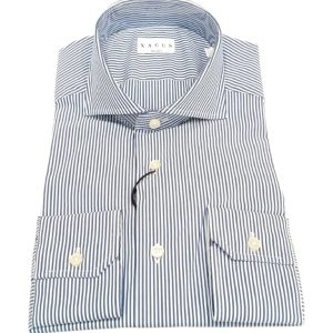 XACUS – CAMICIA BACCHETTATO BLU CINA COLLO MEZZO FRANCESE