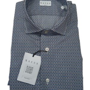 XACUS – CAMICIA MICROFANTASIA TABACCO-BLU AZZURRA