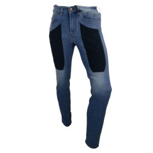 JECKERSON – JEANS LAVAGGIO CHIARO SLIM FIT CON TOPPA BLU IN ALCANTARA