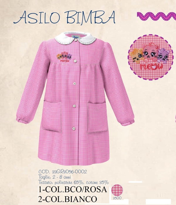 GREMBIULE ASILO SIGGI ART. 33GR3056 TUTTO BIANCO CON IMMAGINE CUCITA A FILO - immagine 2