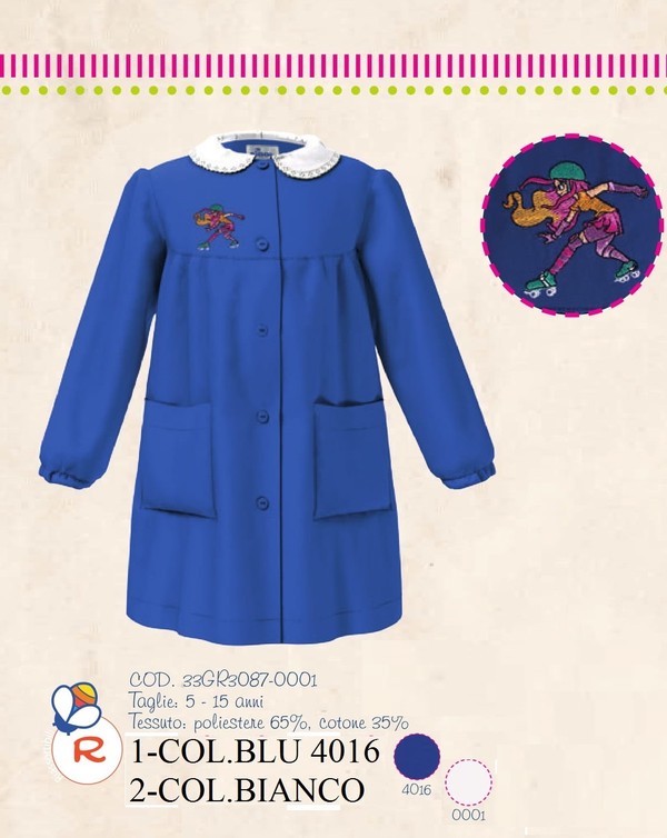 GREMBIULE SCUOLA SIGGI ART. 33GR3087 BIANCO-AZZURRO CON BOTTONI E TASCHE GIRL