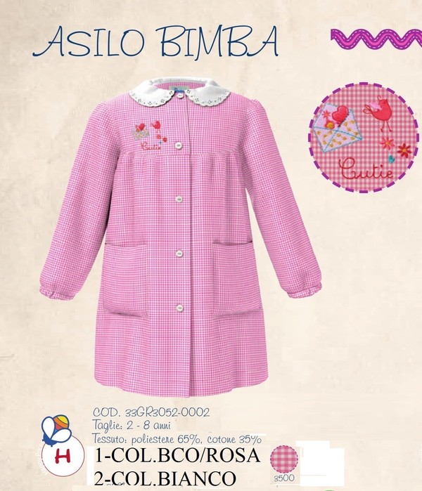 GREMBIULE ASILO SIGGI ART. 33GR3052 QUADRETTATO ROSA CON IMMAGINE CUCITA A FILO AL PETTO - immagine 2