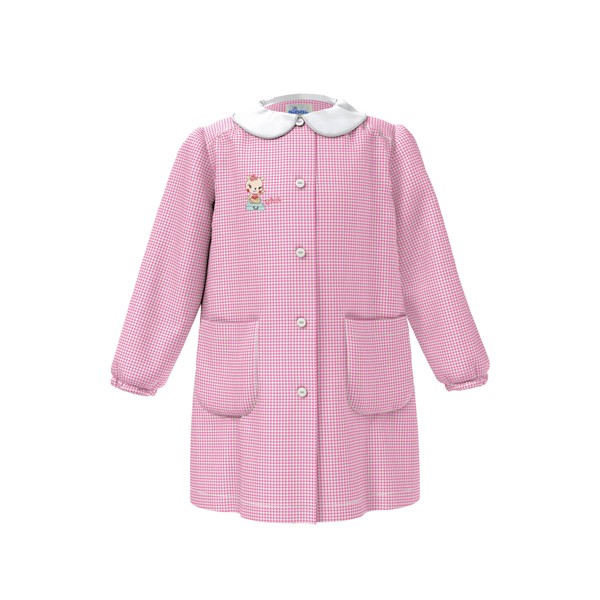 GREMBIULE ASILO SIGGI ART. 33GR3166 QUADRETTATO ROSA CON IMMAGINE CUCITA A FILO