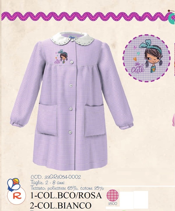 GREMBIULE ASILO SIGGI ART. 33GR3054 QUADRETTATO ROSA CON IMMAGINE CUCITA A FILO - immagine 2