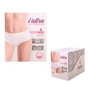 3 SLIP COTONE ELASTICIZZATO DONNA L’ALTRA COTONELLA ART 3940 TAGLIE DISPONIBILI:2-3-4- 5 COLORI BIANCO- NERO