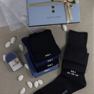 Cofanetto per Sposo con N.5 Calze in Puro Filo di Scozia con Data e Iniziali Ricamate