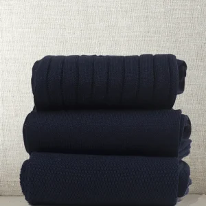 Box da N.3 Calze Mezzagamba in Filo di Scozia Blu Notte in 3 Lavorazioni diverse con Iniziali o Senza!