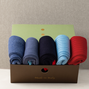 Box da N.5 Calze Lunghe DONNA Blu&Ciliegia Filati misti con Iniziali o Senza!