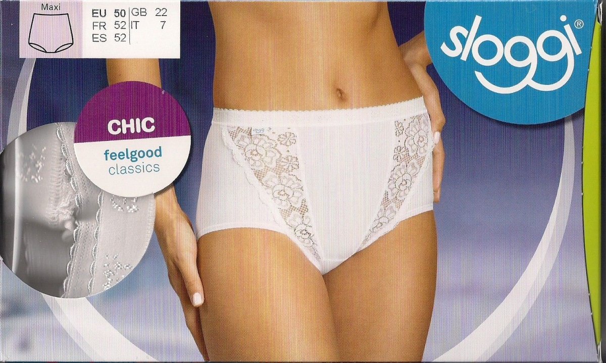 2 SLIP DONNA SLOGGI CHIC MAXI SLIP ALTO CLASSICO ELASTICO MORBIDO BIANCO-NERO