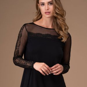 Barchetta manica lunga in micromodal pizzo e tulle