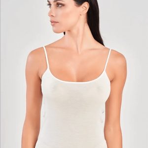 Top spallina sottile in lana-seta