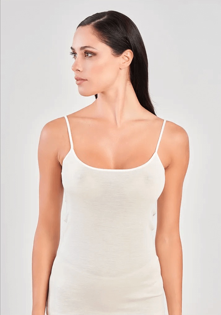 Top spallina sottile in lana-seta