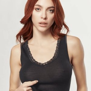 Top spalla larga in lana-seta