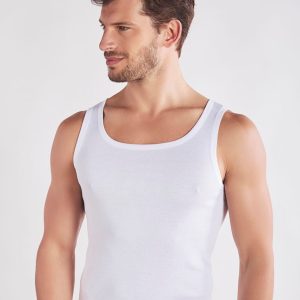 Canottiera spalla larga in costina di cotone Premium