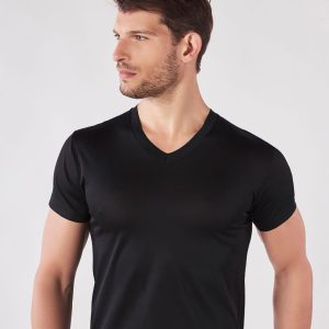 Maglia scollo V manica corta in cotone Premium