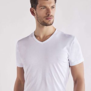 T-shirt scollo a V in puro cotone
