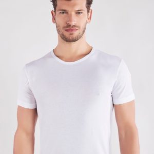 T-shirt girocollo in cotone bielastico