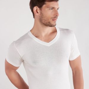 Maglia scollo V in lana, seta e cotone