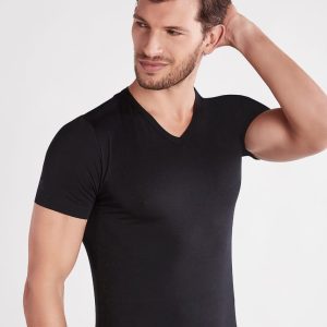 Scollo V manica corta in micromodal bielastico