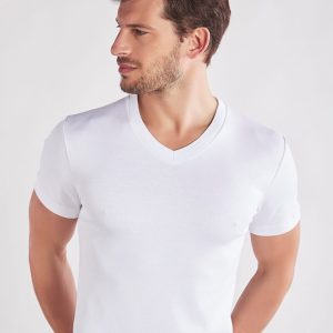 Maglia scollo V manica corta in caldo cotone