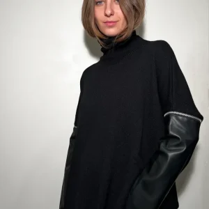 MeiMeij Maglia con maniche in ecopelle M5FZ81