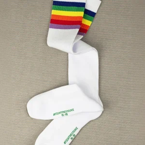 #Fightthestroke Calze Sportive lunghe Donna con Polso a Righe puro Cotone Italiano