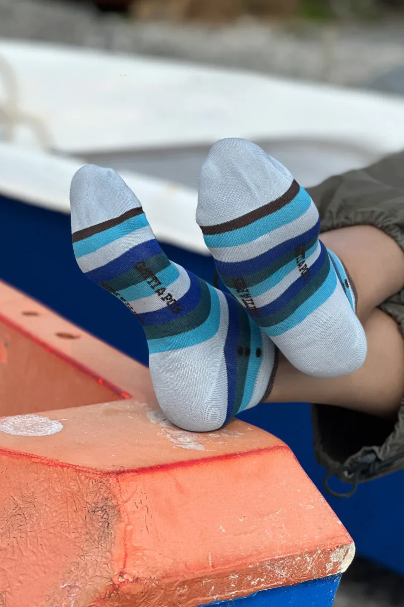 Fantasmini in Filo di Scozia Righe Sfumature di Blu con Iniziali o Senza! - immagine 2