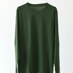 T-Shirt Puro Cotone Manica Lunga Verde Loden con Iniziali Ricamate o Senza!