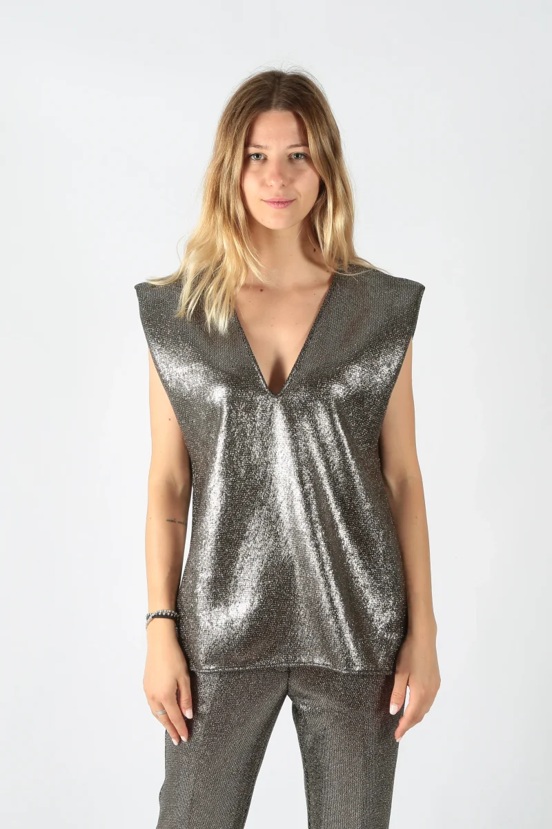 The M Smanicato scollo a V in neoprene lurex Amos