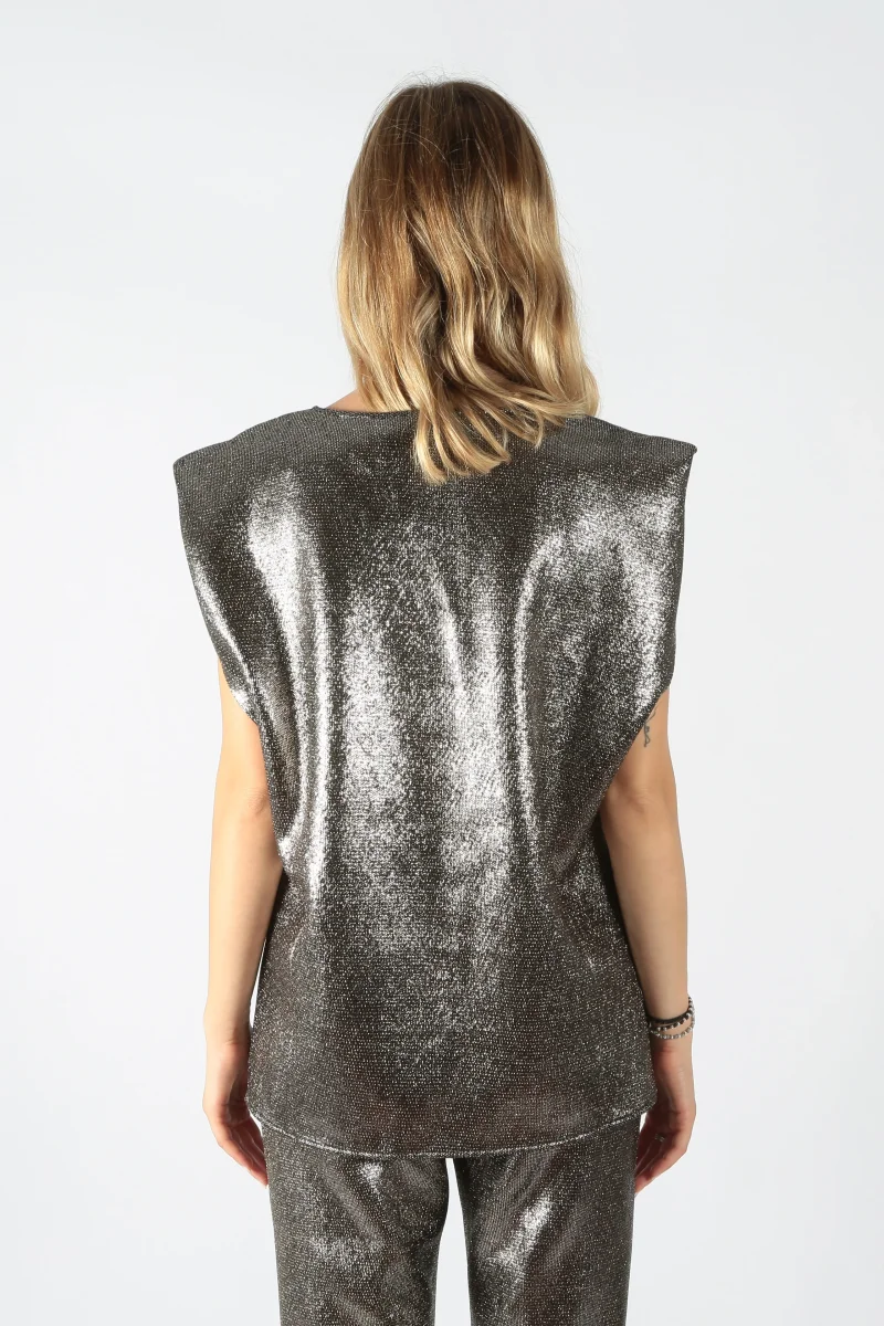 The M Smanicato scollo a V in neoprene lurex Amos - immagine 4