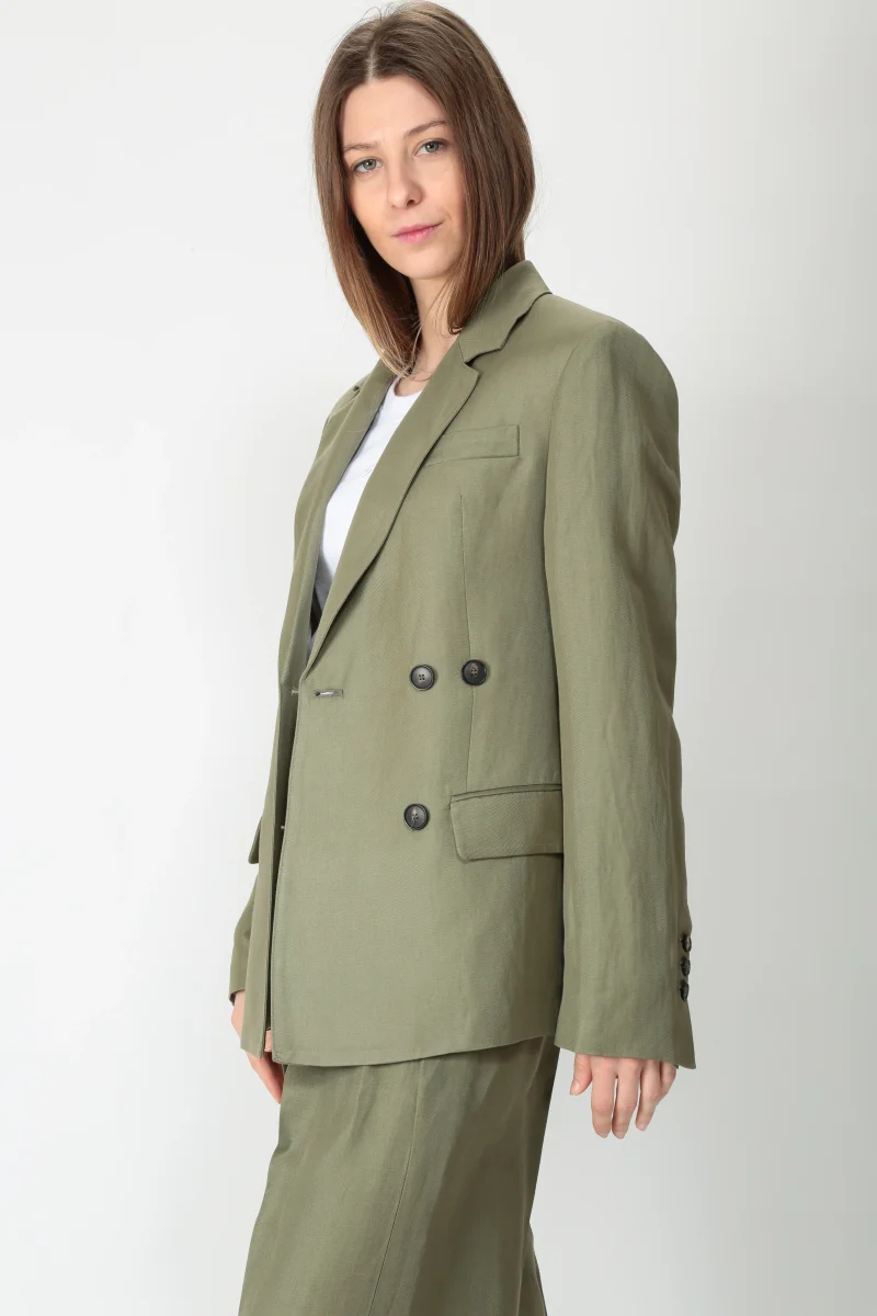 Tela Giacca doppiopetto in misto lino Omega/crop - immagine 6