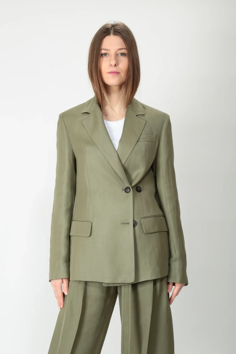 Tela Giacca doppiopetto in misto lino Omega/crop - immagine 4