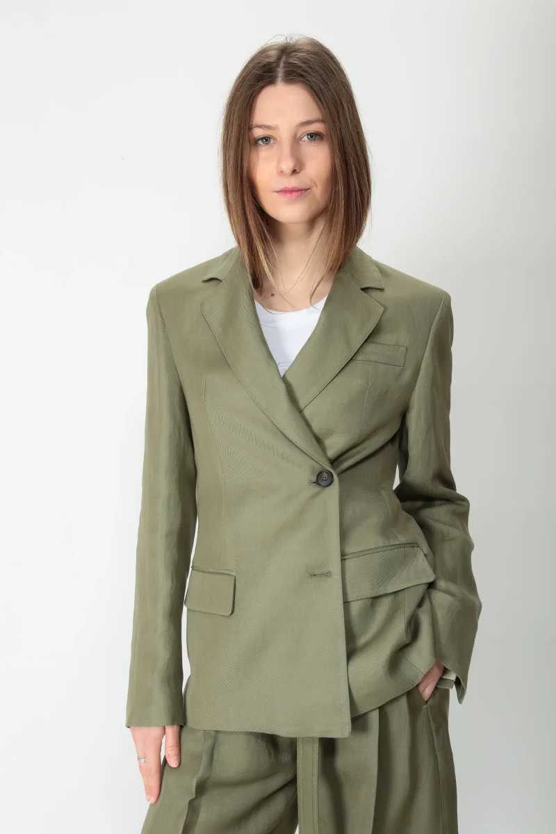 Tela Giacca doppiopetto in misto lino Omega/crop - immagine 3