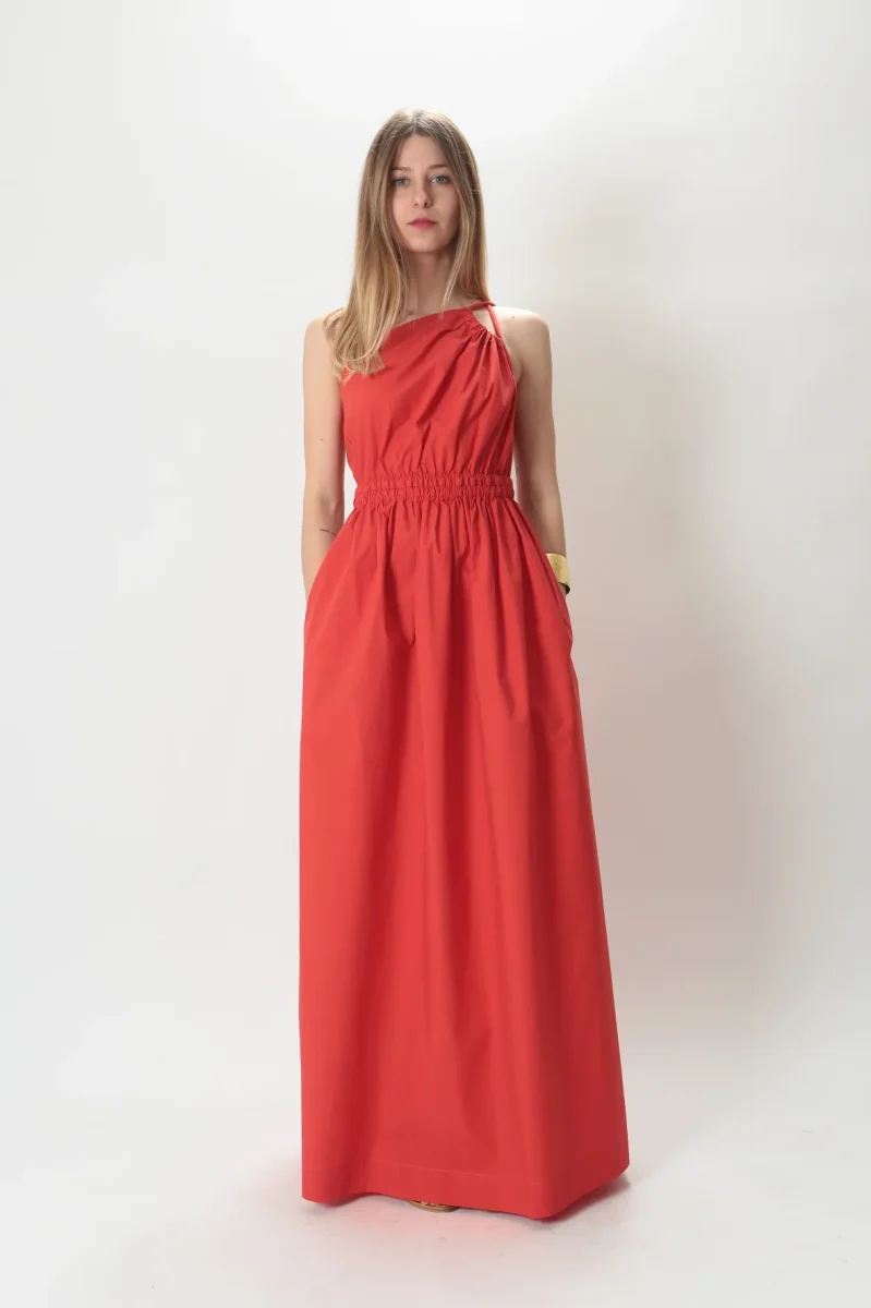 Tela Abito lungo monospalla in cotone Paula - immagine 2