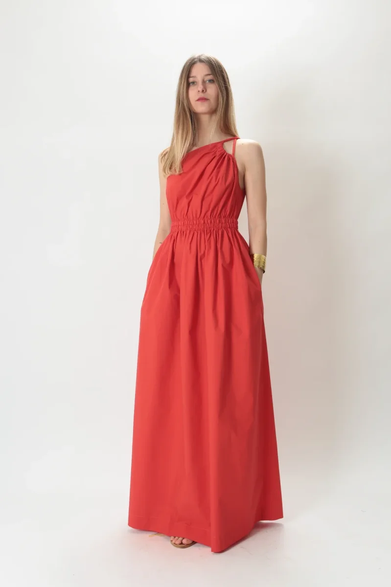 Tela Abito lungo monospalla in cotone Paula - immagine 3