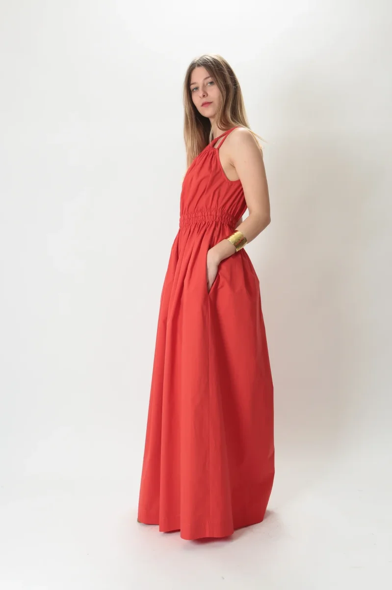 Tela Abito lungo monospalla in cotone Paula - immagine 4