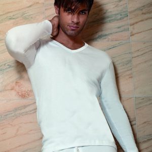 3 T-shirt uomo irge art. int5 in caldo cotone felpato scollo a v a manica lunga