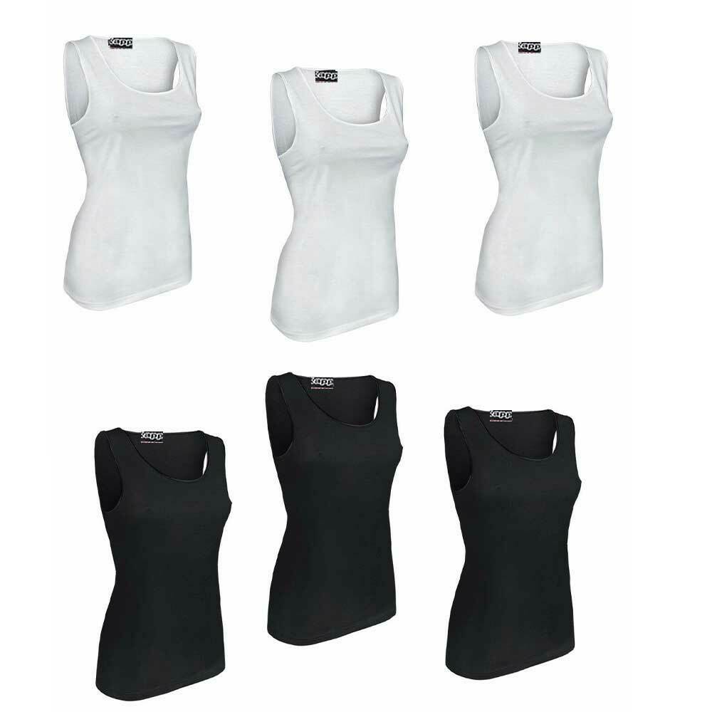 3 CANOTTE DONNA KAPPA SPALLA LARGA MAGLIETTA SLIM FIT COTONE ELASTICIZZATO