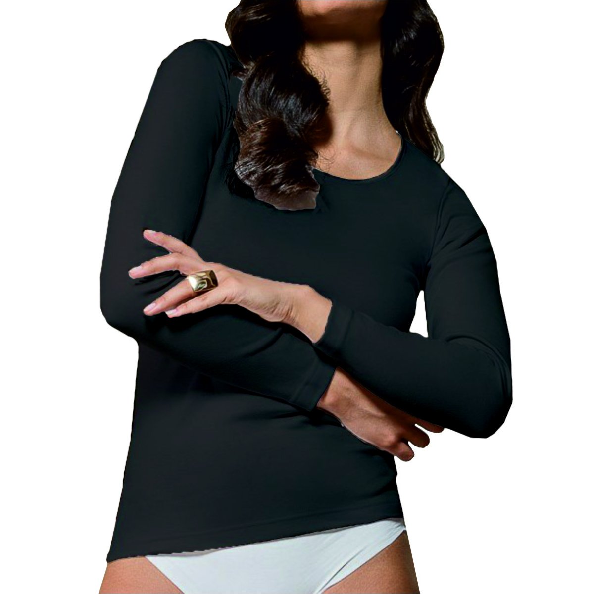 3 MAGLIE DONNA NOTTINGHAM ART. BL1111BW MANICA LUNGA IN CALDO COTONE BORDO RASO - immagine 3