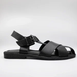 All Black - Sandali in pelle con cinturino