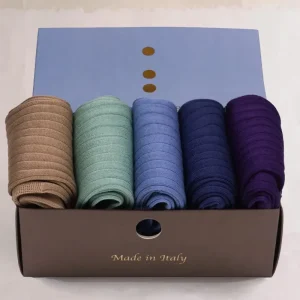 Box da N.5 Calze Lunghe in Filo di Scozia Sfumature Pastello a Costine con Iniziali o Senza!