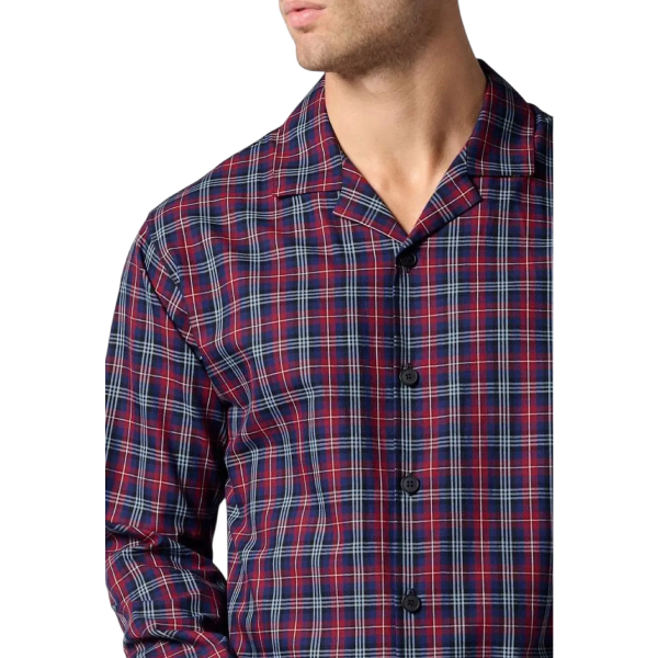 Pigiama Lungo Aperto con Collo in Flanella con Fantasia Quadro VPRT93212 – Perofil - immagine 3