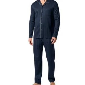 Pigiama Lungo Aperto con Collo in Soft Cotton con Stampa Riga Raso VPRT93223 – Perofil