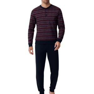 Pigiama Lungo Serafino con Polsini in Soft Cotton con Fantasia Geometrica VPRT92995 – Perofil