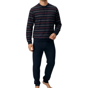 Pigiama Lungo Serafino con Polsini in Soft Cotton con Fantasia Righe VPRT92992 – Perofil