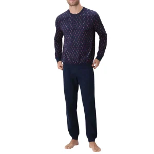 Pigiama Lungo Serafino in Caldo Cotone Stampa Portafortuna VPRT92679 – Perofil